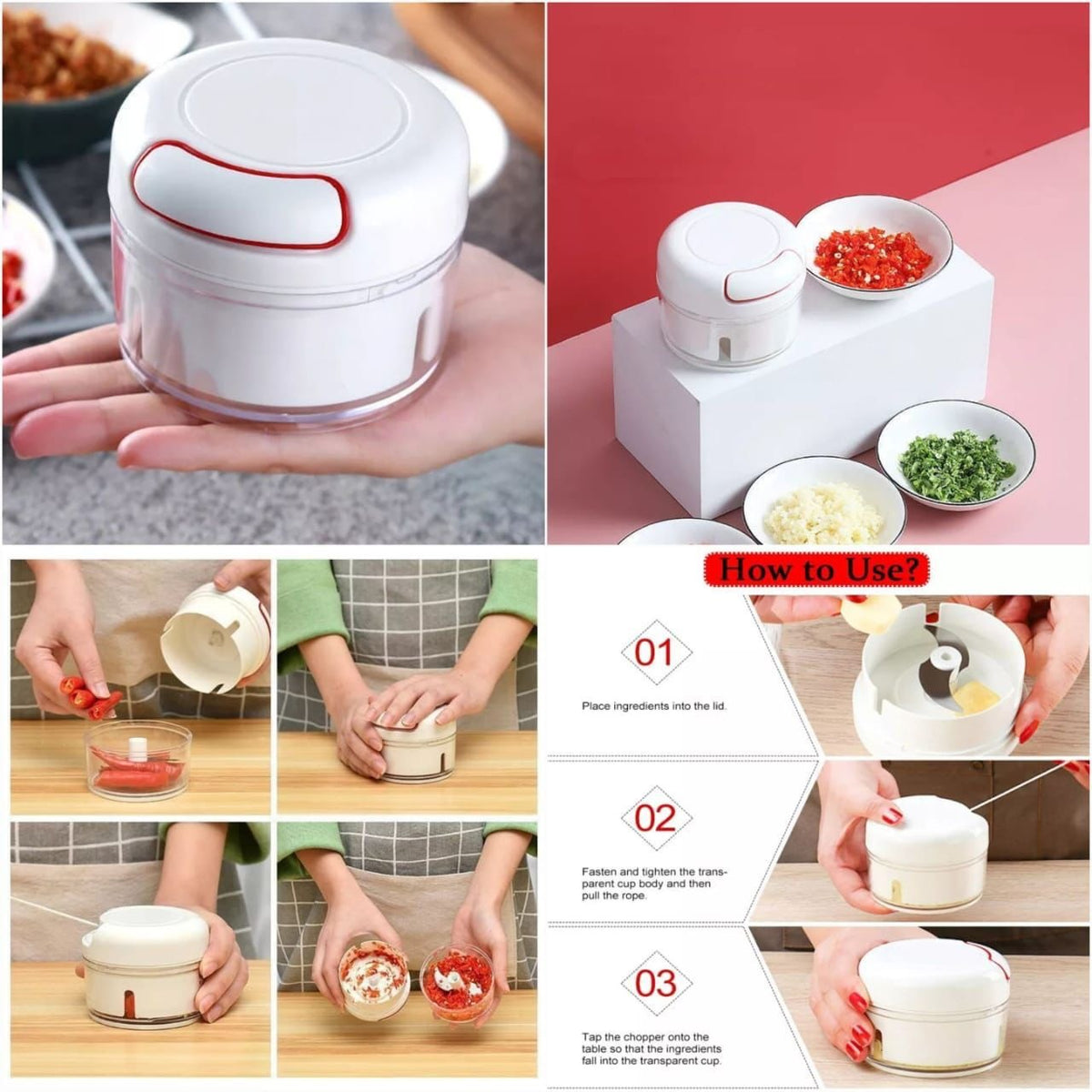 Mini Food Chopper – Hand-Powered Meat Grinder, Mincer, Mixer & Blender for Fruits, Vegetables, Nuts, and Meat | Powerful & Portable Kitchen Tool